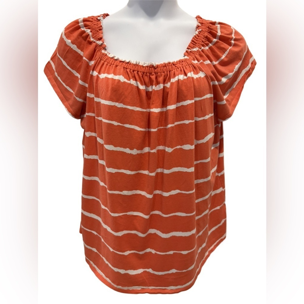 Plus size Tint & Shadow Orange Striped Women's Top 2x